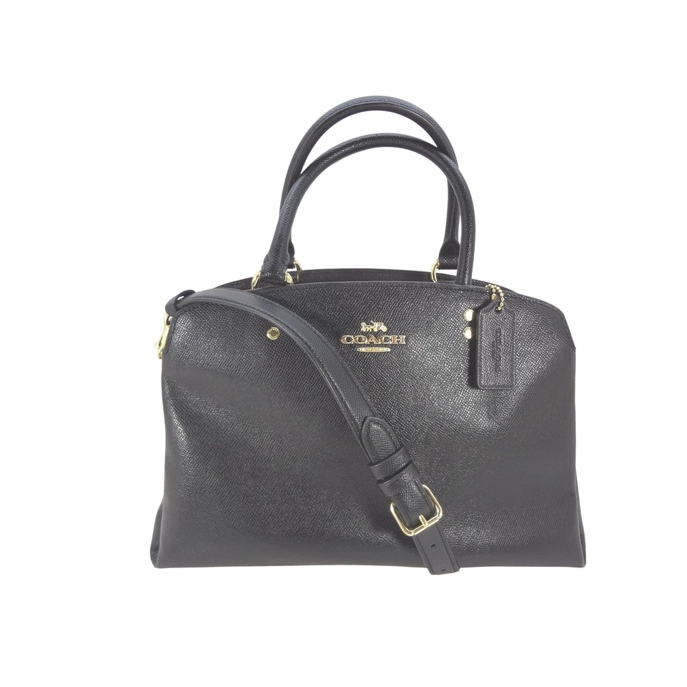 COACH Mini Lillie Carryall Handbag Crossbody Satchel Black Crossgrain‎ Leather